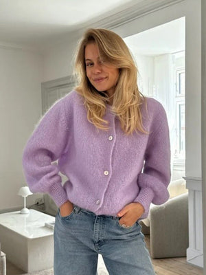 Women’s Ice Cream Color Mohair Cardigan | Soft Pastel Knit Sweater | Korean Style Thick Button - Up Autumn 2025 - Negative Apparel