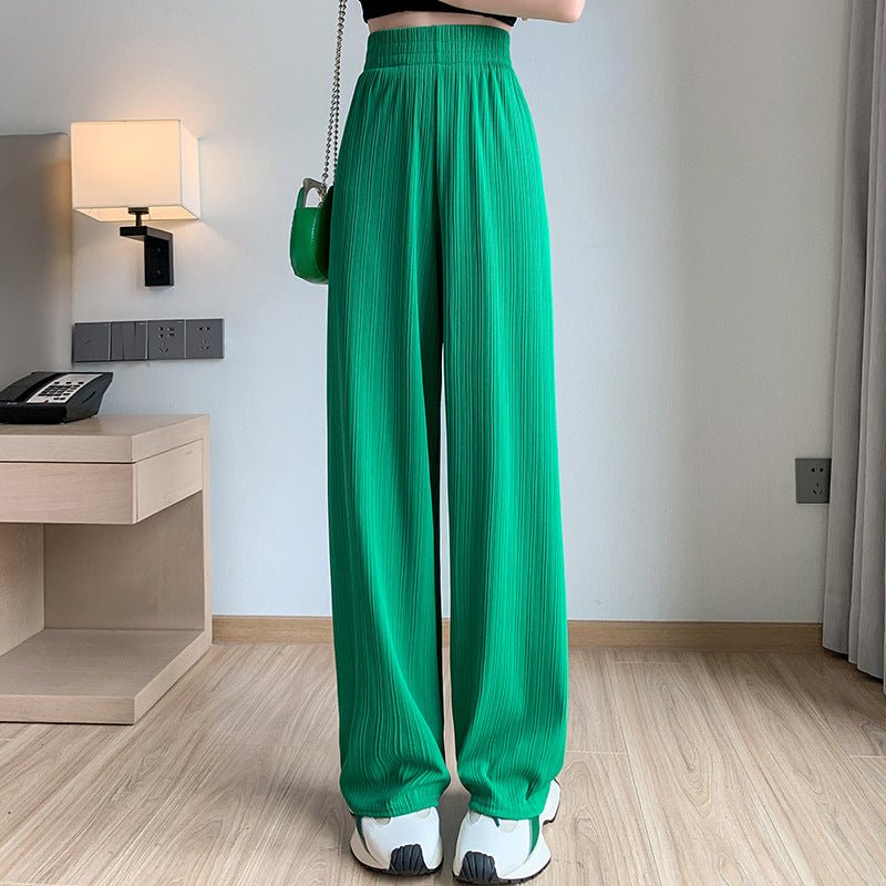 Women’s Ice Silk Wide - Leg Pants – High - Waist Loose Straight Chiffon Trousers, Thin Draped Floor - Mopping Casual Spring Autumn Pants - Negative Apparel