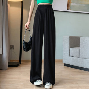 Women’s Ice Silk Wide - Leg Pants – High - Waist Loose Straight Chiffon Trousers, Thin Draped Floor - Mopping Casual Spring Autumn Pants - Negative Apparel