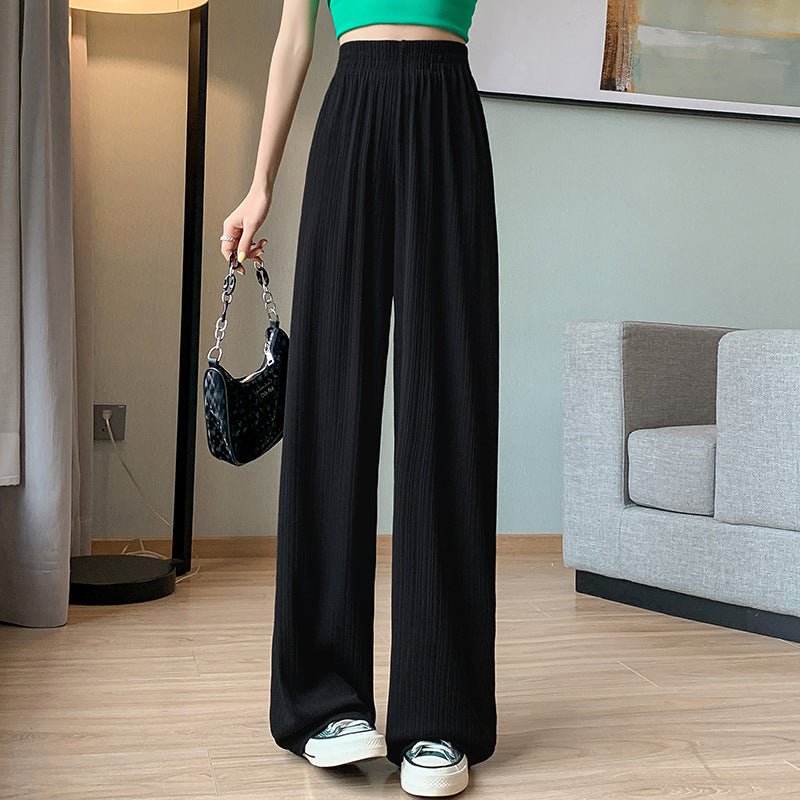 Women’s Ice Silk Wide - Leg Pants – High - Waist Loose Straight Chiffon Trousers, Thin Draped Floor - Mopping Casual Spring Autumn Pants - Negative Apparel