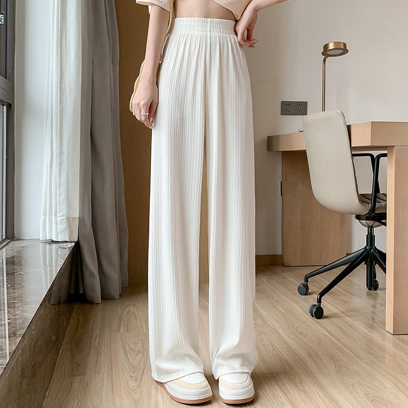 Women’s Ice Silk Wide - Leg Pants – High - Waist Loose Straight Chiffon Trousers, Thin Draped Floor - Mopping Casual Spring Autumn Pants - Negative Apparel