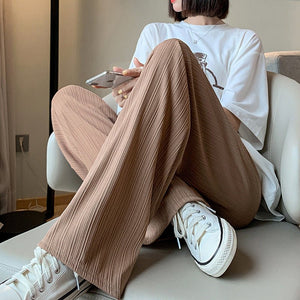 Women’s Ice Silk Wide - Leg Pants – High - Waist Loose Straight Chiffon Trousers, Thin Draped Floor - Mopping Casual Spring Autumn Pants - Negative Apparel