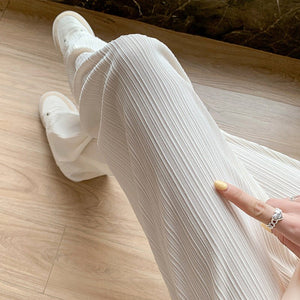 Women’s Ice Silk Wide - Leg Pants – High - Waist Loose Straight Chiffon Trousers, Thin Draped Floor - Mopping Casual Spring Autumn Pants - Negative Apparel