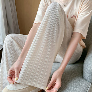 Women’s Ice Silk Wide - Leg Pants – High - Waist Loose Straight Chiffon Trousers, Thin Draped Floor - Mopping Casual Spring Autumn Pants - Negative Apparel