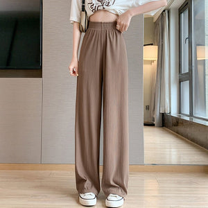 Women’s Ice Silk Wide - Leg Pants – High - Waist Loose Straight Chiffon Trousers, Thin Draped Floor - Mopping Casual Spring Autumn Pants - Negative Apparel