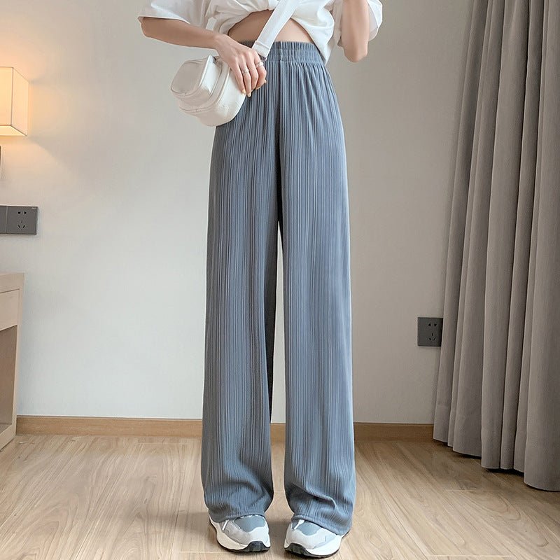 Women’s Ice Silk Wide - Leg Pants – High - Waist Loose Straight Chiffon Trousers, Thin Draped Floor - Mopping Casual Spring Autumn Pants - Negative Apparel