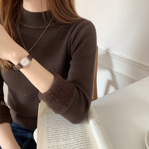 Women’s Integrated Fleece Semi - Turtleneck Sweater – Cozy Loose - Fit Pullover - Negative Apparel