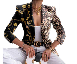 Women's jacket season printed small suit slim fit fashion short double - breasted tops for women - Negative Apparel