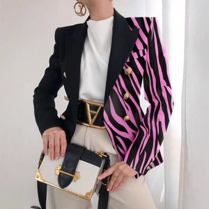 Women's jacket season printed small suit slim fit fashion short double - breasted tops for women - Negative Apparel