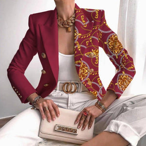 Women's jacket season printed small suit slim fit fashion short double - breasted tops for women - Negative Apparel