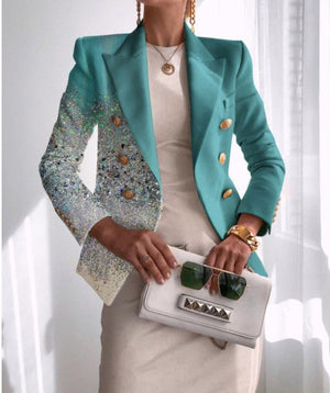 Women's jacket season printed small suit slim fit fashion short double - breasted tops for women - Negative Apparel