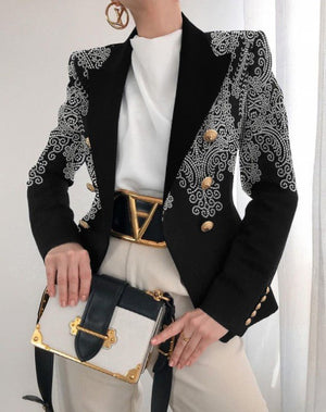 Women's jacket season printed small suit slim fit fashion short double - breasted tops for women - Negative Apparel