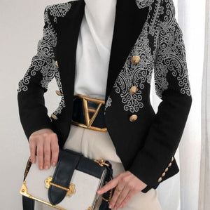 Women's jacket season printed small suit slim fit fashion short double - breasted tops for women - Negative Apparel