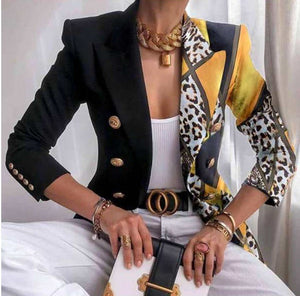 Women's jacket season printed small suit slim fit fashion short double - breasted tops for women - Negative Apparel