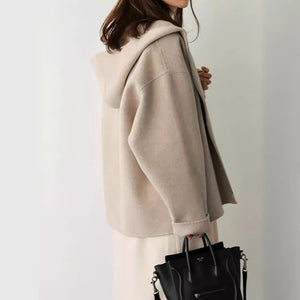 Women’s Japanese - Style Hooded Wool Jacket – Loose Fit Zipper Coat | Winter 2025 Casual Outerwear - Negative Apparel