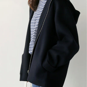 Women’s Japanese - Style Hooded Wool Jacket – Loose Fit Zipper Coat | Winter 2025 Casual Outerwear - Negative Apparel