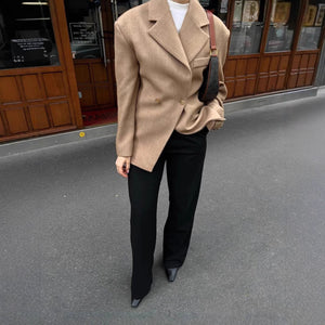 Women’s Khaki Double - Breasted Blazer | Elegant Waist - Length Polyester Suit Jacket - Negative Apparel