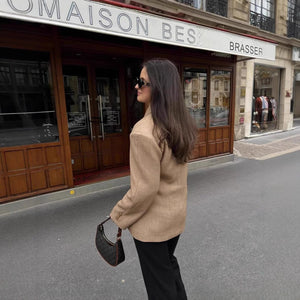 Women’s Khaki Double - Breasted Blazer | Elegant Waist - Length Polyester Suit Jacket - Negative Apparel