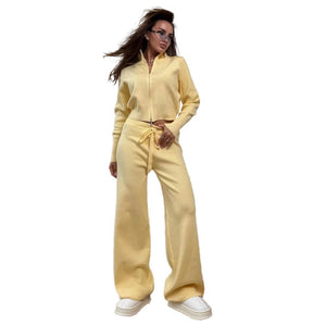 Women’s Knit Zipper Two - Piece Set | Solid Color Long Sleeve Top & Pants | Autumn 2025 - Negative Apparel