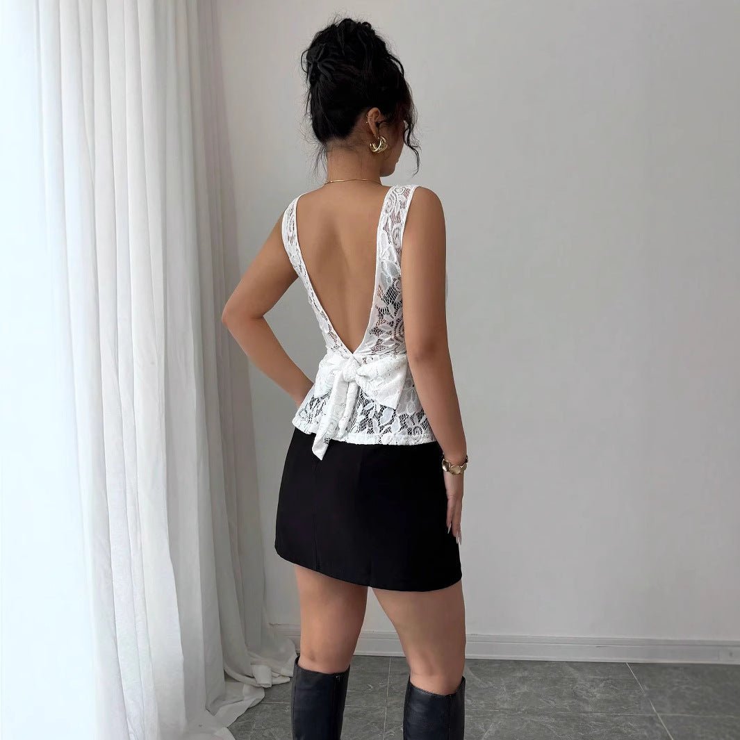 Women's lace backless sleeveless small suspender vest - Negative Apparel