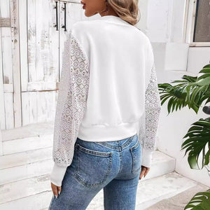 Women's lace patchwork hollow texture fabric casual baseball jacket - Negative Apparel