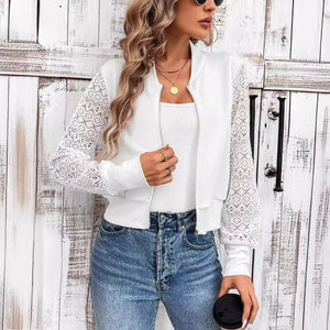 Women's lace patchwork hollow texture fabric casual baseball jacket - Negative Apparel