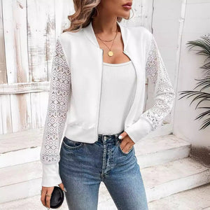 Women's lace patchwork hollow texture fabric casual baseball jacket - Negative Apparel