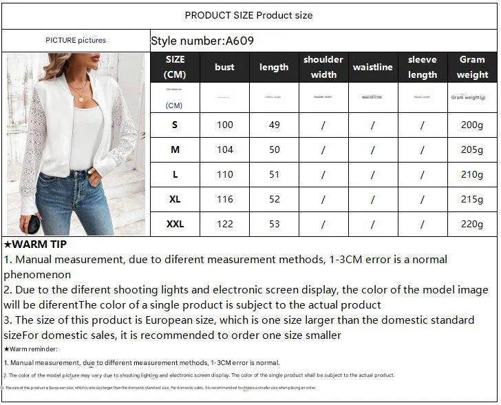 Women's lace patchwork hollow texture fabric casual baseball jacket - Negative Apparel