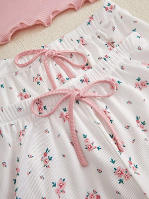 Women's Lace Trim Cami Top And Floral Print Shorts & Long Pants Pajama Set - Negative Apparel