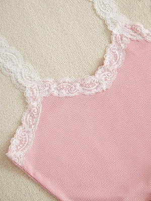 Women's Lace Trim Cami Top And Floral Print Shorts & Long Pants Pajama Set - Negative Apparel