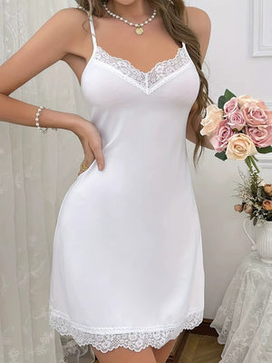 Women's Lace Trimmed Strappy Pajama Night Dress - Negative Apparel