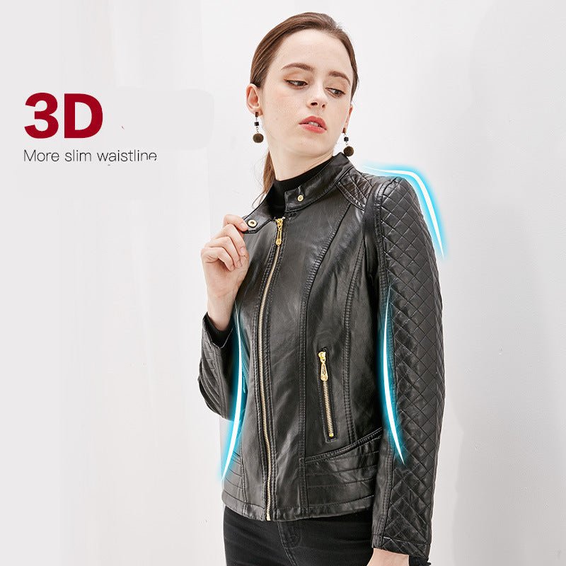 Women's leather jacket 2025 new spring casual short large size leather jacket - Negative Apparel