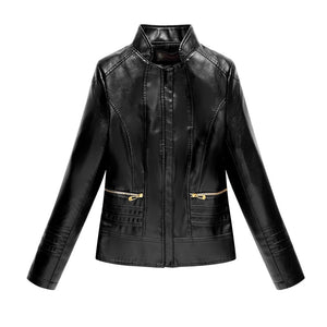 Women's leather jacket 2025 new spring casual short large size leather jacket - Negative Apparel