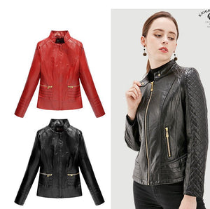 Women's leather jacket 2025 new spring casual short large size leather jacket - Negative Apparel