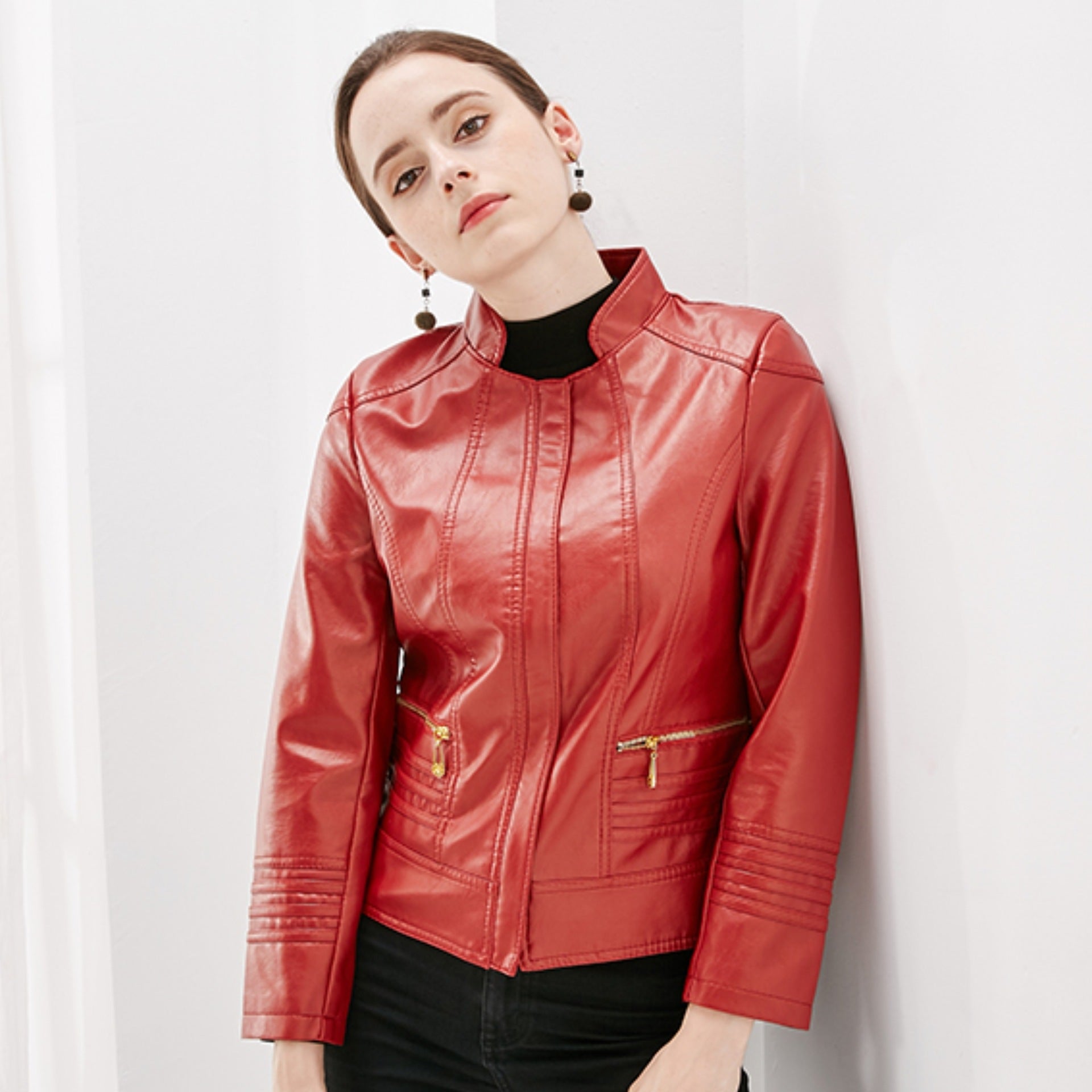 Women's leather jacket 2025 new spring casual short large size leather jacket - Negative Apparel