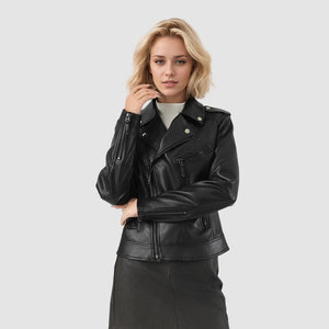 Women's leather jacket short jacket new waist fashion autumn American slim locomotive clothing black jacket - Negative Apparel