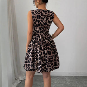 Women's leopard print three - dimensional flower decorative dress - Negative Apparel