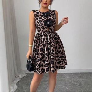 Women's leopard print three - dimensional flower decorative dress - Negative Apparel