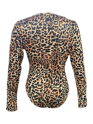 Women's leopard print tights fingerless bodysuit tops long - sleeved zipper bottoming bodysuit - Negative Apparel