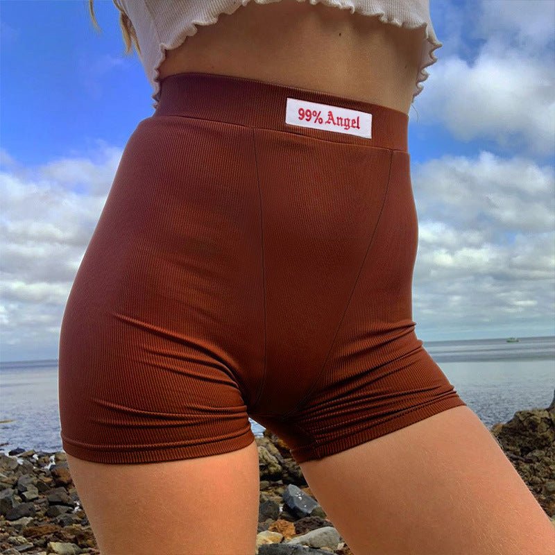 Women's letter patch design high waist cycling shorts - Negative Apparel