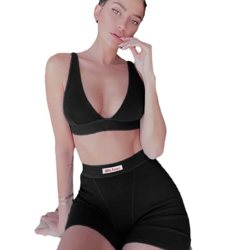 Women's letter patch design high waist cycling shorts - Negative Apparel