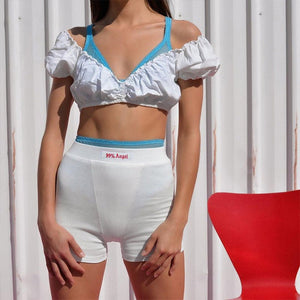 Women's letter patch design high waist cycling shorts - Negative Apparel