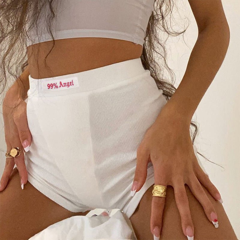 Women's letter patch design high waist cycling shorts - Negative Apparel