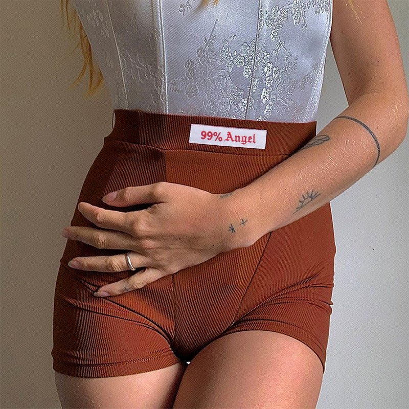 Women's letter patch design high waist cycling shorts - Negative Apparel
