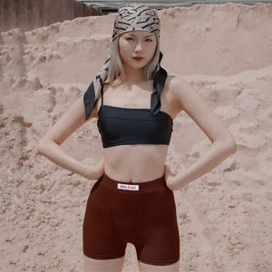 Women's letter patch design high waist cycling shorts - Negative Apparel