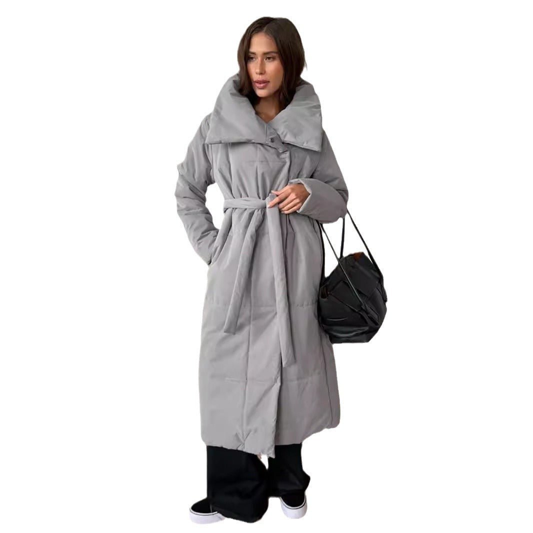 Women’s Long Belted Cotton - Padded Coat | Thick Warm Winter Jacket | Loose Fit Street Style - Negative Apparel