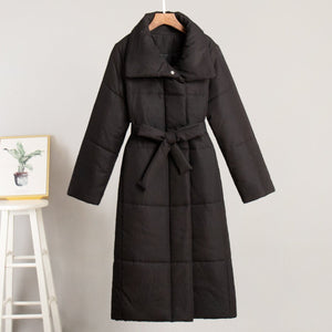 Women’s Long Belted Cotton - Padded Coat | Thick Warm Winter Jacket | Loose Fit Street Style - Negative Apparel