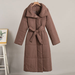Women’s Long Belted Cotton - Padded Coat | Thick Warm Winter Jacket | Loose Fit Street Style - Negative Apparel