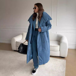 Women’s Long Belted Cotton - Padded Coat | Thick Warm Winter Jacket | Loose Fit Street Style - Negative Apparel