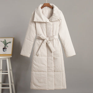 Women’s Long Belted Cotton - Padded Coat | Thick Warm Winter Jacket | Loose Fit Street Style - Negative Apparel